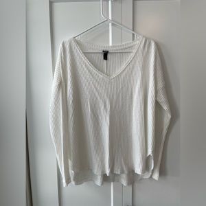 Soft, white, v neck long sleeve